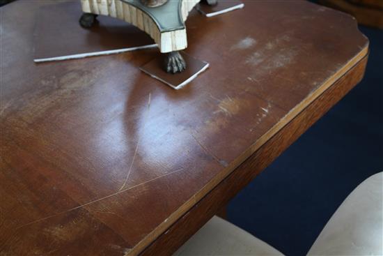 An Art Deco satin walnut dining table, 6ft x 3ft